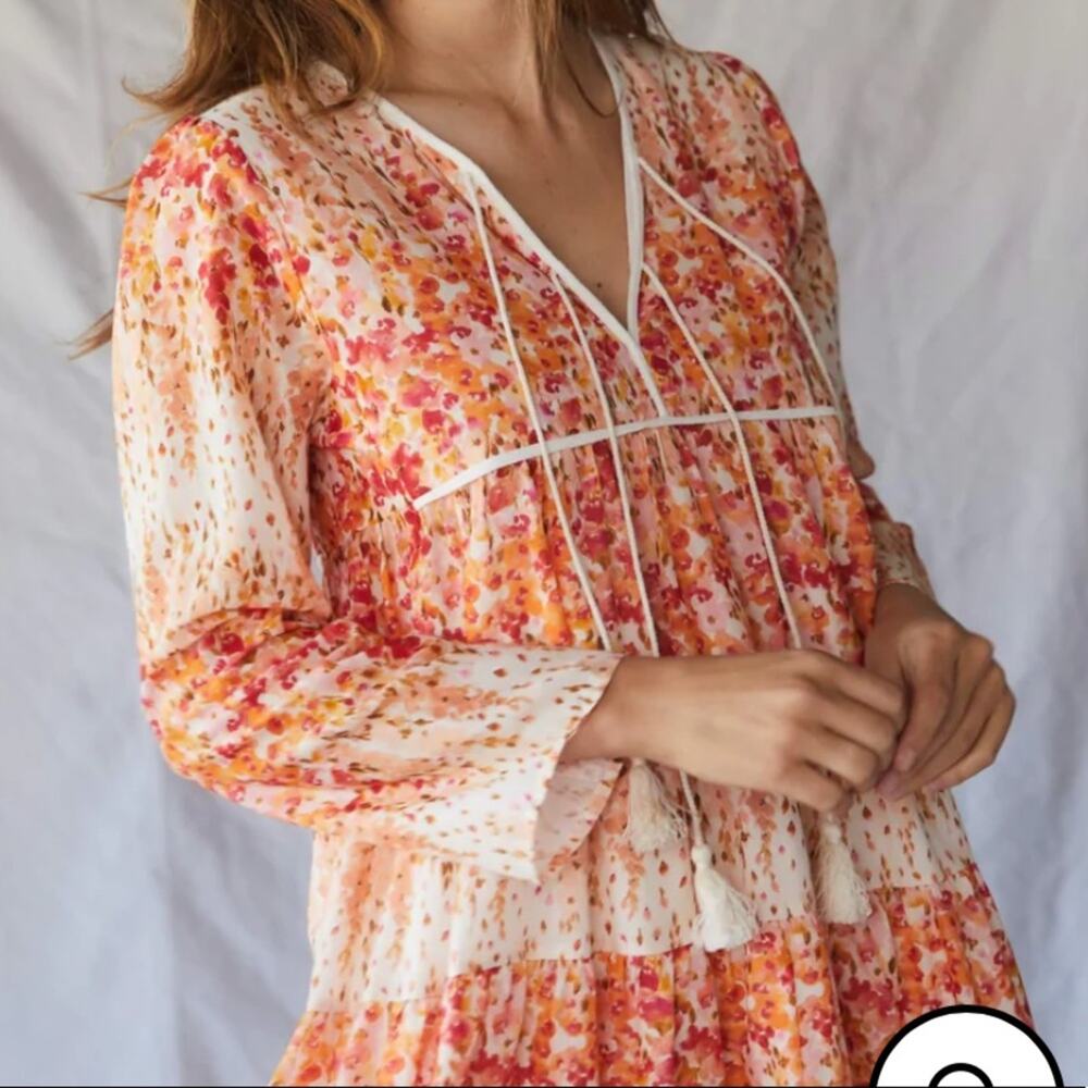 NWT Christy dawn Paloma dress in sunset gladiola- orange pink floral midi dress - Picture 2 of 8